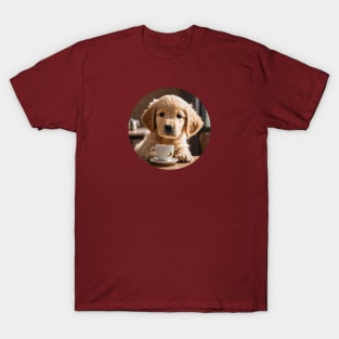 Cute Golden Retriever Puppy with Coffee T-Shirt
